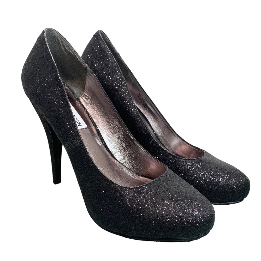 Steve Madden Heels P Maine Black Glitter Pump 7.5 NWOB